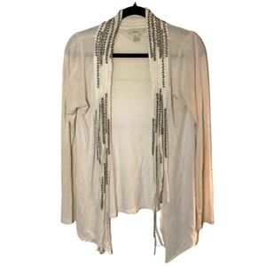 SFERRA Cream Cardigan Sweater Lightweight Knit. Beaded. Size L. Cute and fun!